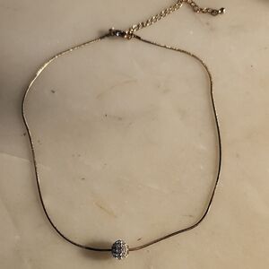 Elegant Gold Toned Necklace with Faux Diamond Ball Pendant Accent